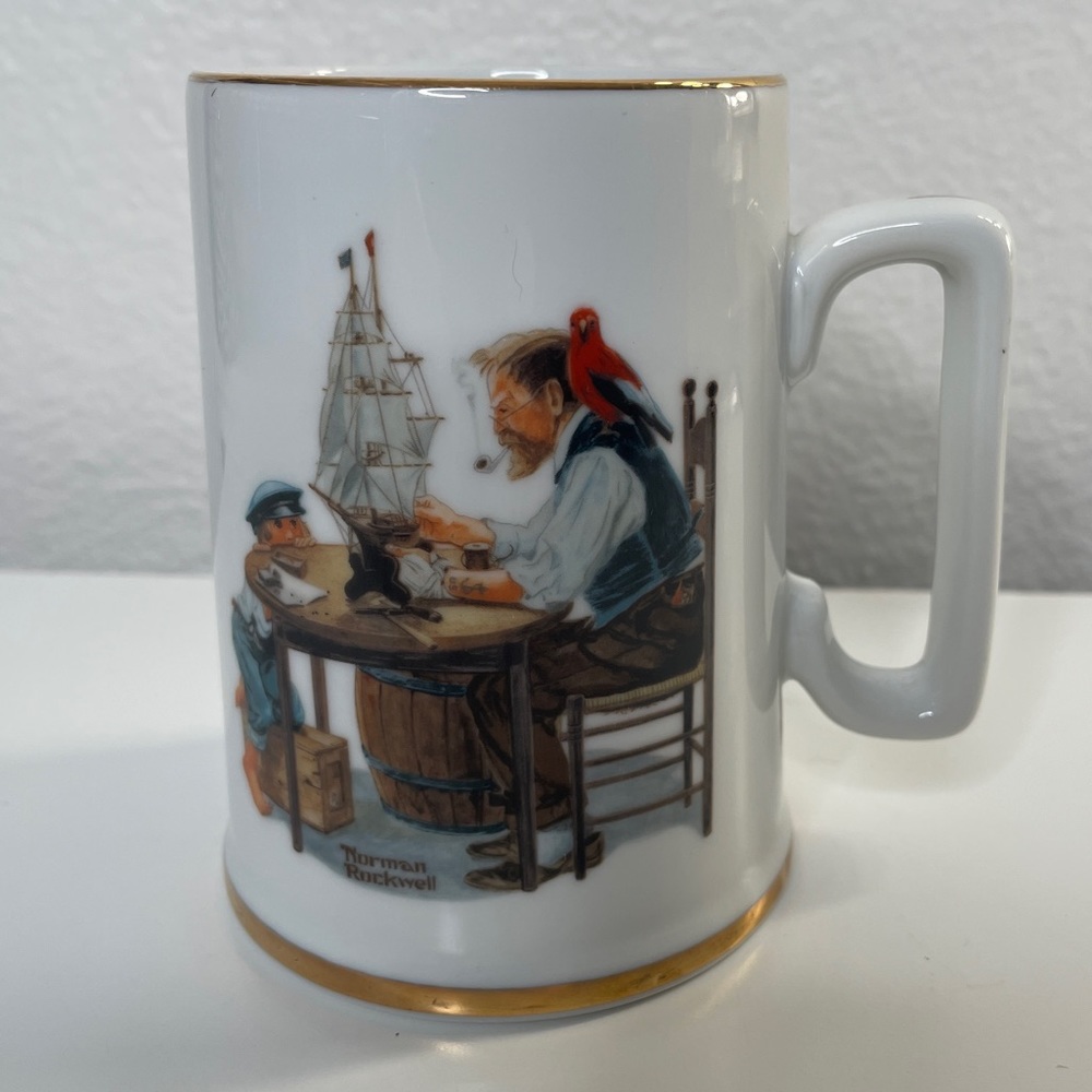 Vintage 1985 Norman Rockwell FOR A GOOD BOY Museum Coffee Mug White w/Gold Trim